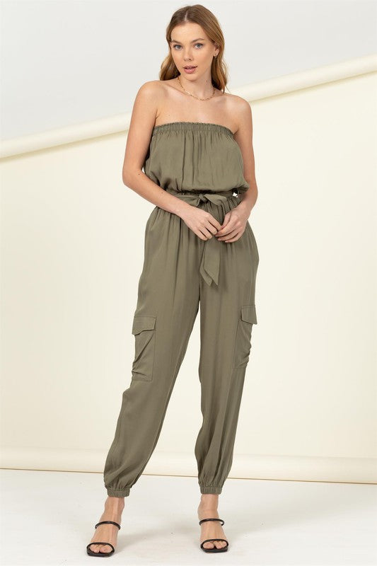 Flap Pocket Side Belted Tube Jumpsuit - Jake J Shop