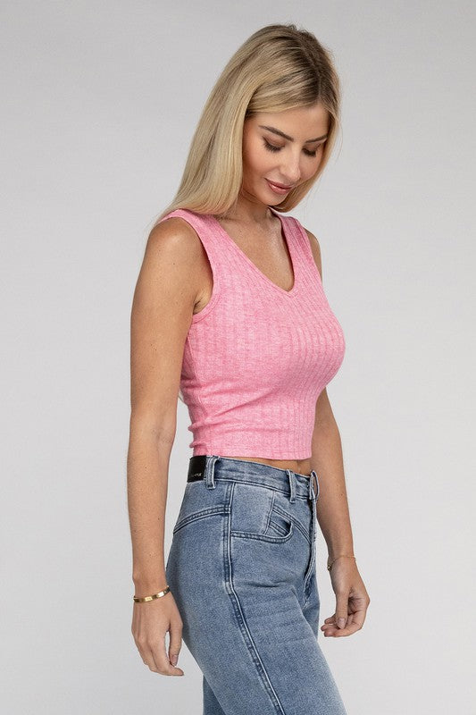 Ribbed Scoop Neck Cropped Sleeveless Top - Jake J Shop