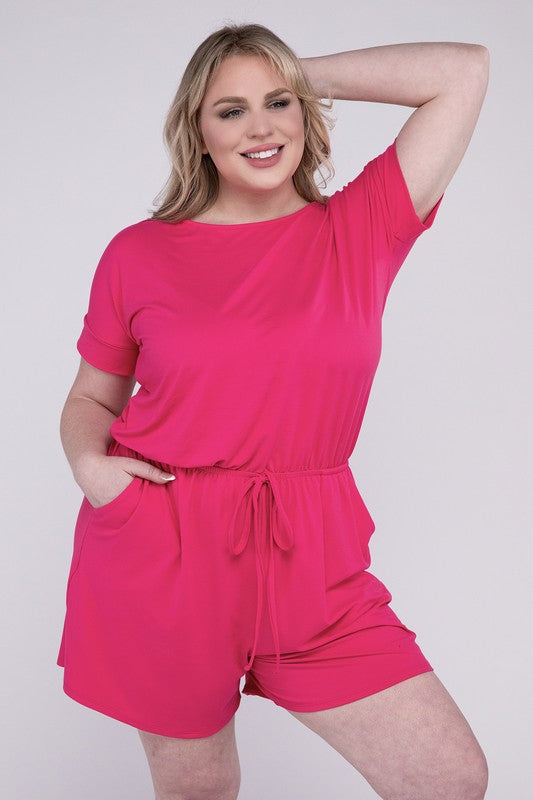 ZENANA Summer Romper Plus Size Brushed with Pockets