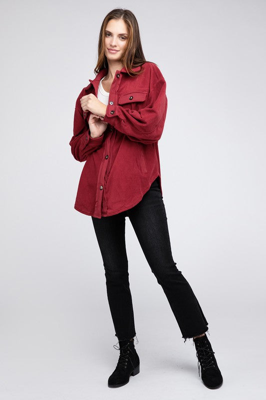 Fleece Buttoned Down Oversized Jacket - Jake J Shop