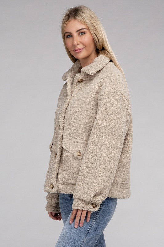 Cozy Sherpa Button-Front Jacket - Jake J Shop