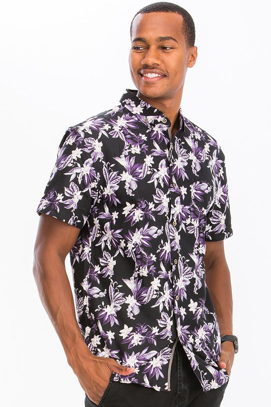 Weiv Mens Print Hawaiian Button Down Shirt - Jake J Shop