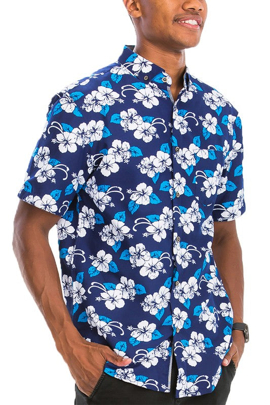 WS7007N Weiv Mens Print Hawaiian Button Down Shirt - Jake J Shop