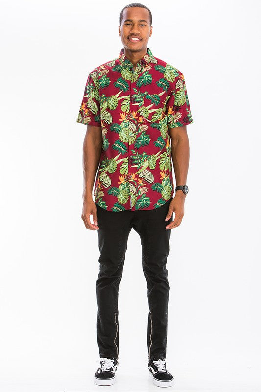 Weiv Mens Print Hawaiian Button Down Shirt - Jake J Shop