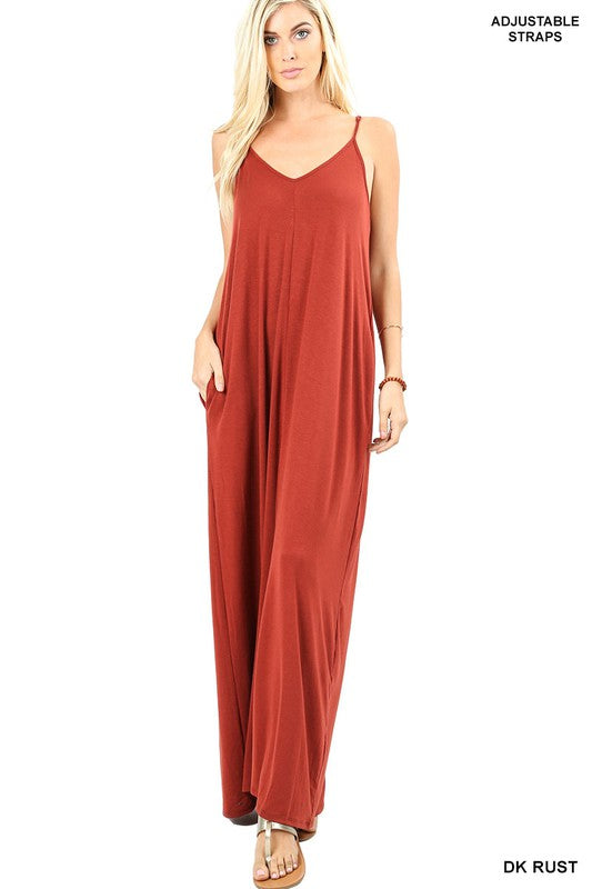 V-Neck Cami Maxi Dress with Side Pockets - Jake J Shop