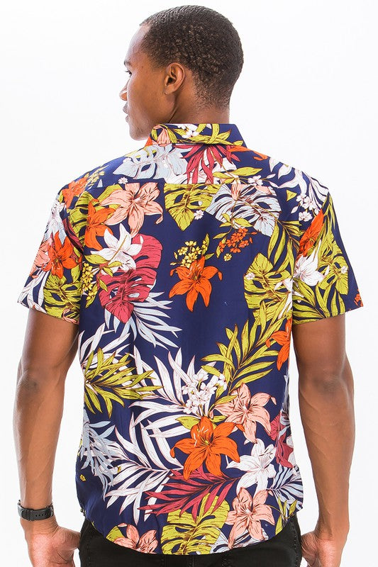 Weiv Mens Print Hawaiian Button Down Shirt - Jake J Shop