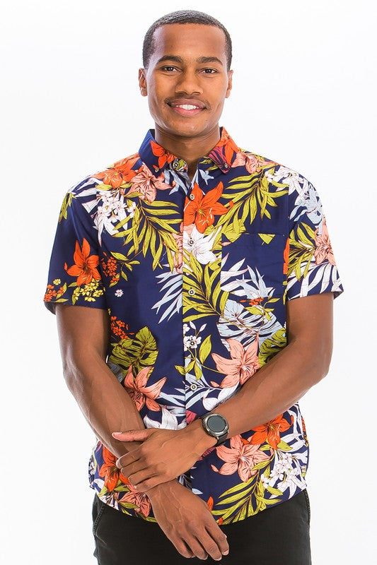 Weiv Mens Print Hawaiian Button Down Shirt - Jake J Shop