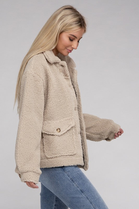 Cozy Sherpa Button-Front Jacket - Jake J Shop