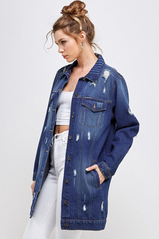 DENIM 3/4 QUARTER JACKETS DISTRESSED WASHED