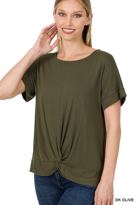 Rayon Span Crepe Knot-Front Top - Jake J Shop