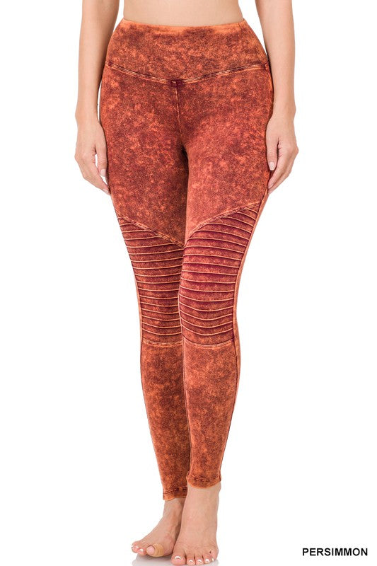 Mineral Washed Wide Waistband Moto Leggings