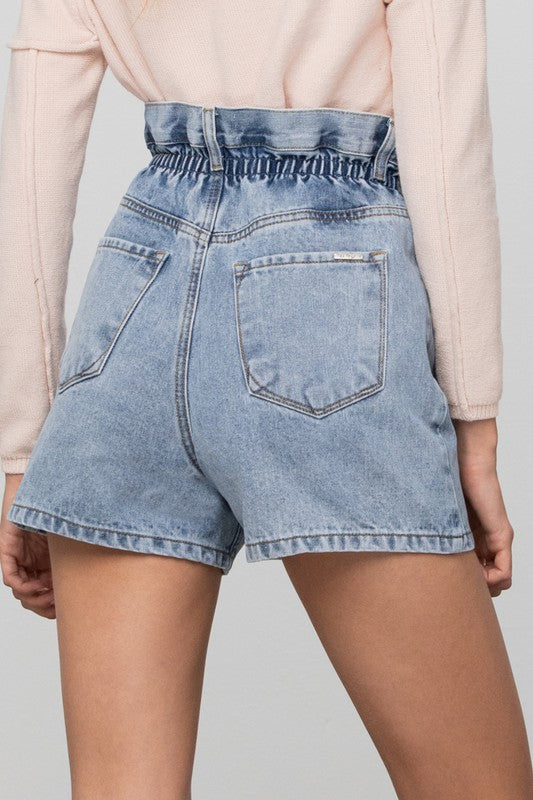 Super High Rise Elastic Waistband Denim Shorts