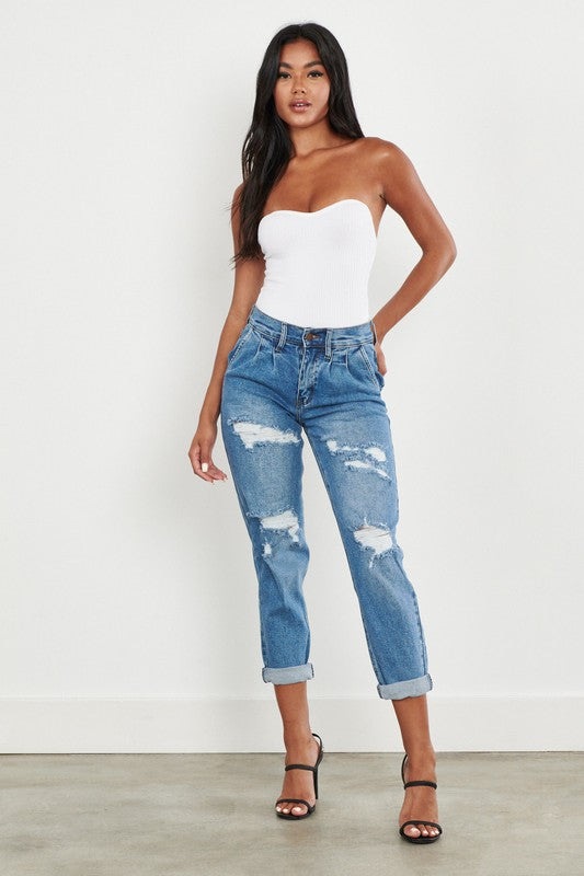 High Waisted Boyfriend Jeans