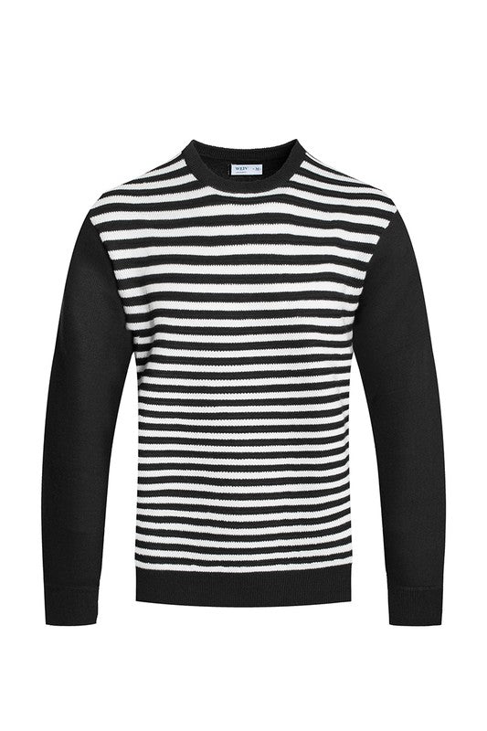 KNITTED ROUND NECK STRIPED SWEATER - Jake J Shop