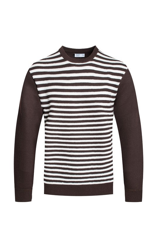 KNITTED ROUND NECK STRIPED SWEATER - Jake J Shop