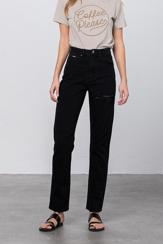 High Waist Destroyed Mom Jeans