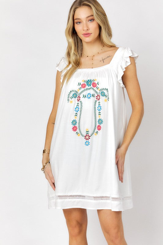 Embroidered Square Neck Mini Dress - Jake J Shop