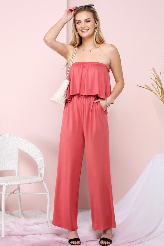 Flare Tube Top with Two-Fer Look Jumpsuit - Jake J Shop