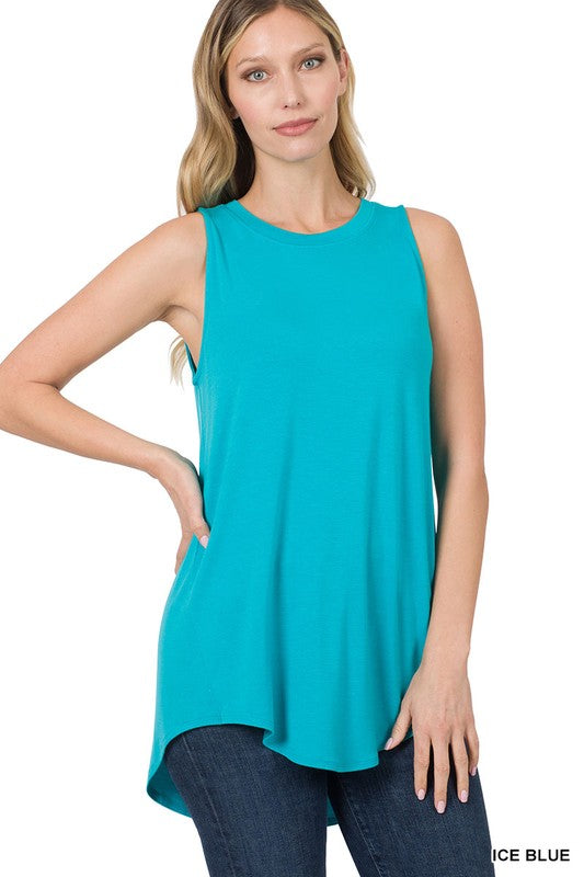 Luxe Rayon Sleeveless Round Neck Hi-Low Hem Top