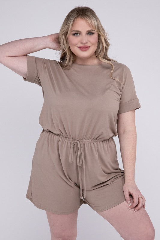 ZENANA Summer Romper Plus Size Brushed with Pockets