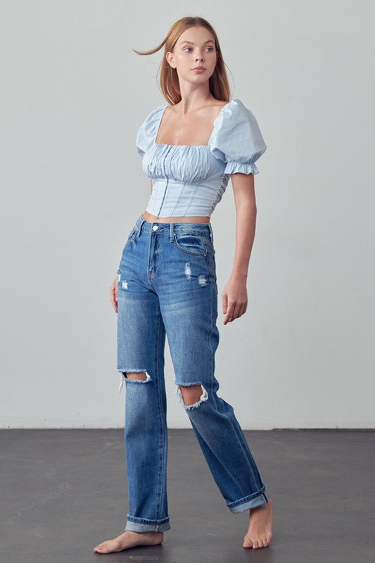 HIGH RISE STRAIGHT ANKLE JEANS