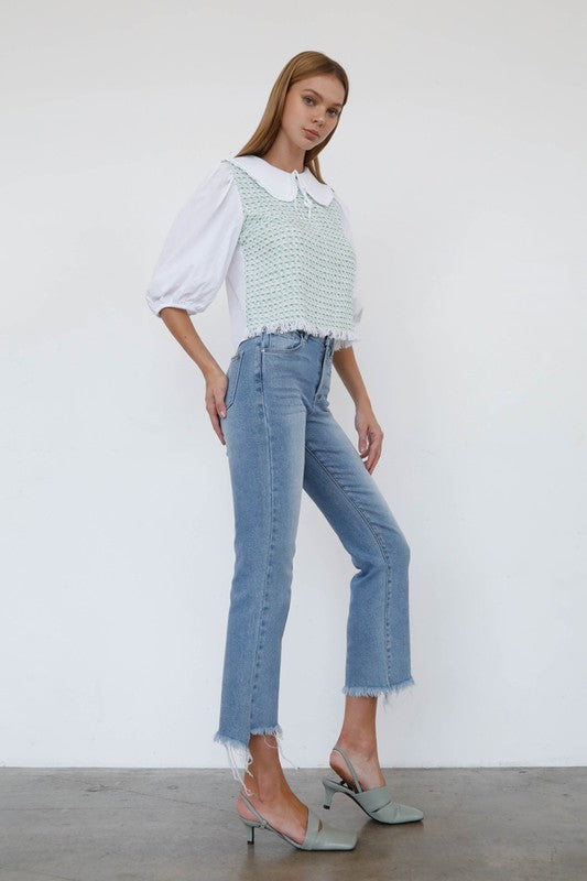 HIGH RISE CROP BOOT CUT JEANS