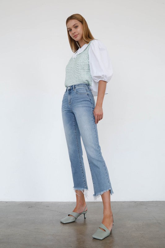 HIGH RISE CROP BOOT CUT JEANS