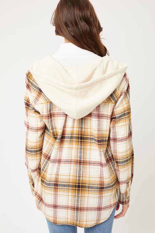 Plaid Flannel Button Up Shacket with Hood - Jake J Shop