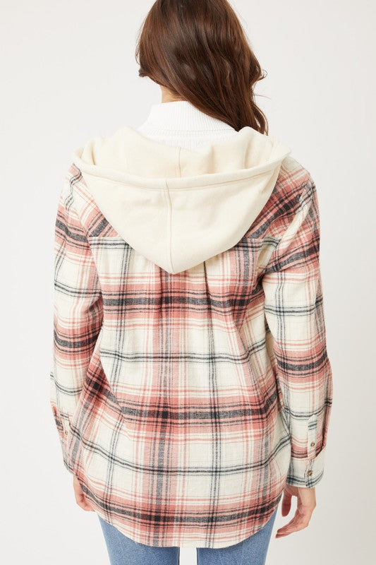 Plaid Flannel Button Up Shacket with Hood - Jake J Shop