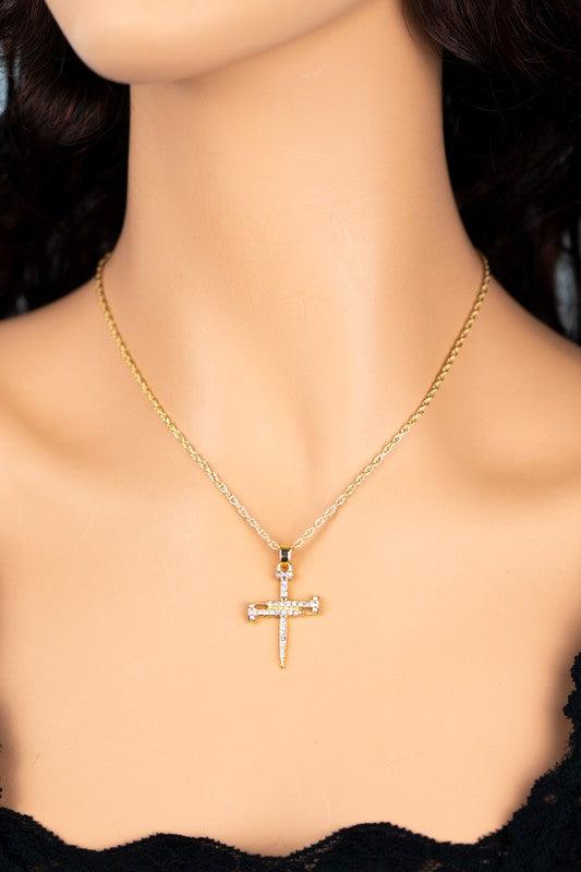 Nail shape cross pendant necklace with rope chain - Jake J Shop