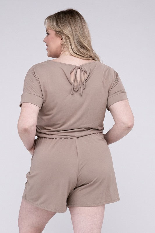 ZENANA Summer Romper Plus Size Brushed with Pockets