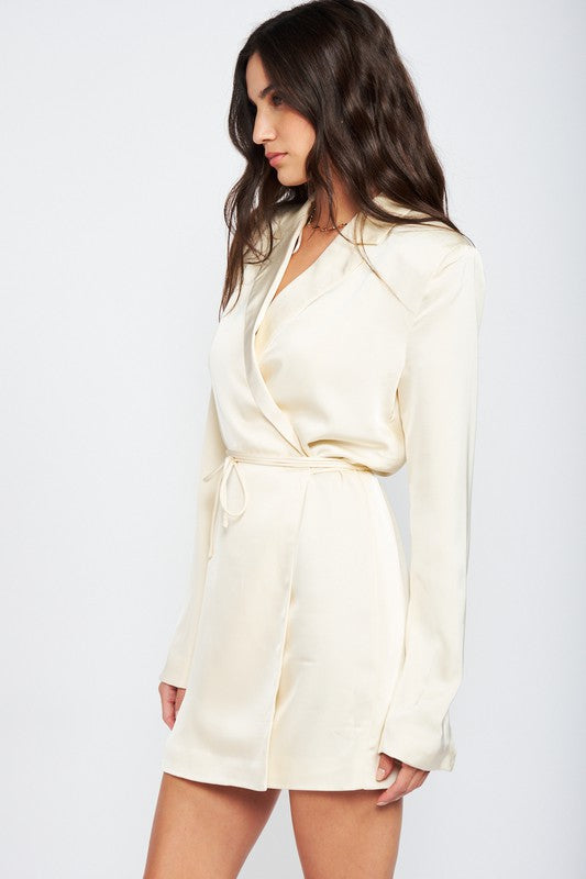 WRAPPED BLAZER MINI DRESS WITH DRAWSTRING - Jake J Shop