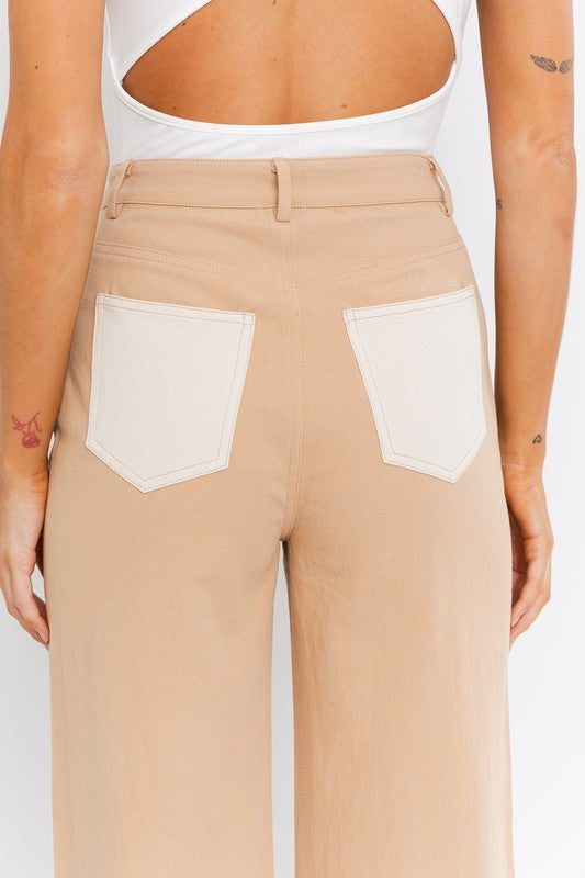 Color Block Twill Straight Pants - Jake J Shop