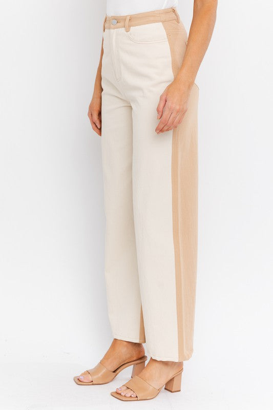 Color Block Twill Straight Pants - Jake J Shop