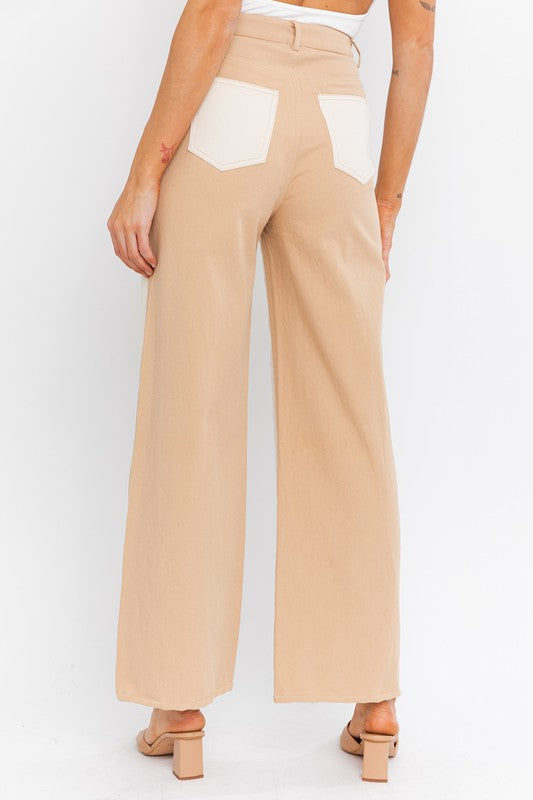 Color Block Twill Straight Pants - Jake J Shop