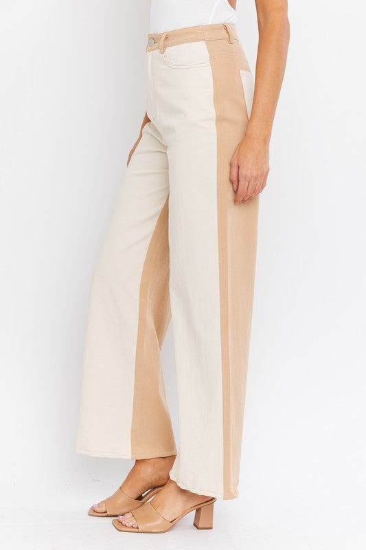 Color Block Twill Straight Pants - Jake J Shop