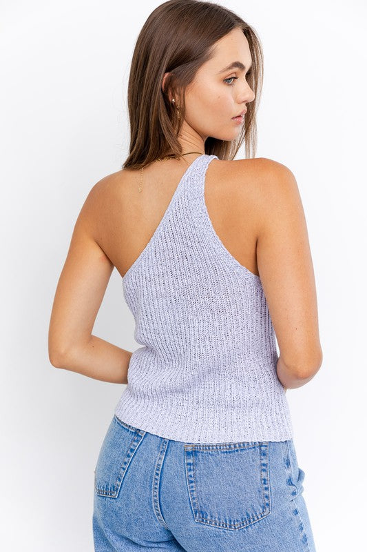 One Shoulder Tape Yarn Knit Top - Jake J Shop