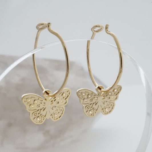 Magic Charm Butterfly Hoops plated with 18k gold - Jake J Shop