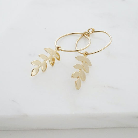 Magic Charm Fern Hoops plated with 18k gold - Jake J Shop