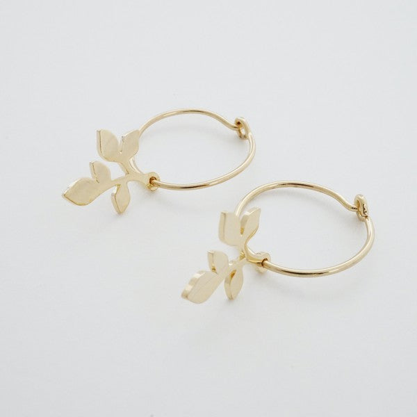 Magic Charm Leaf Hoops plated with 18k gold - Jake J Shop