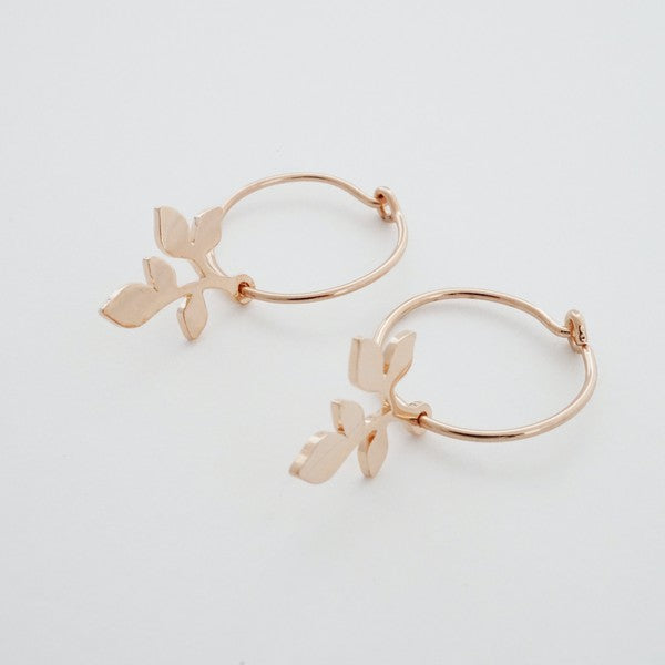 Magic Charm Leaf Hoops plated with 18k gold - Jake J Shop