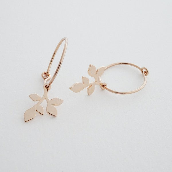 Magic Charm Leaf Hoops plated with 18k gold - Jake J Shop