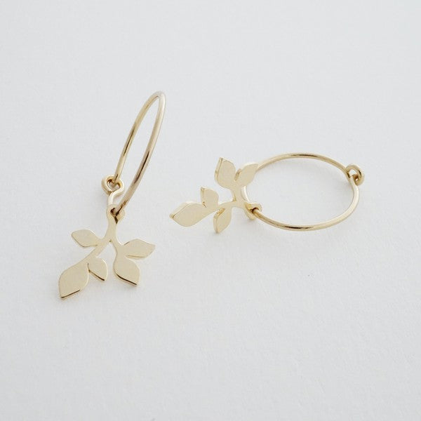 Magic Charm Leaf Hoops plated with 18k gold - Jake J Shop