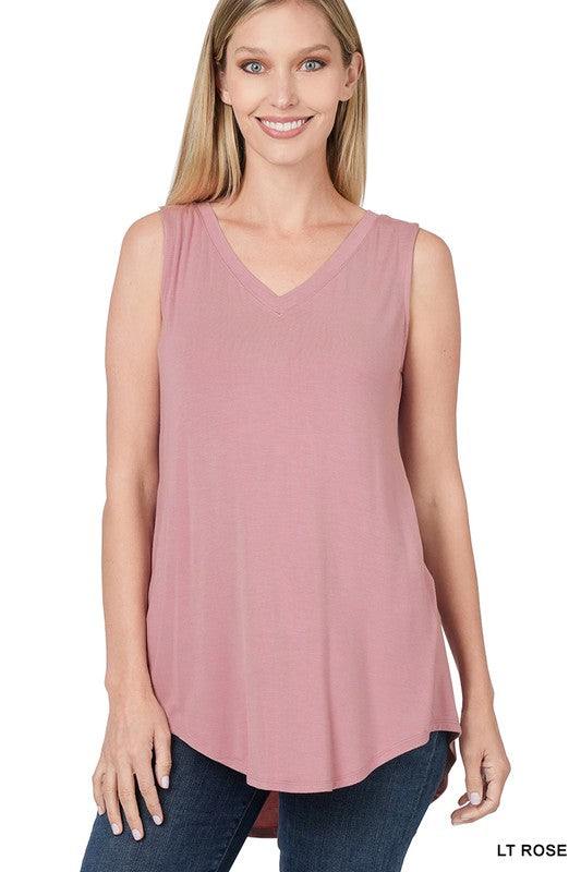 Luxe Rayon Sleeveless V-Neck Hi-Low Hem Top