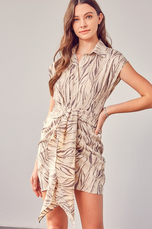 Printed Front Tie Dress