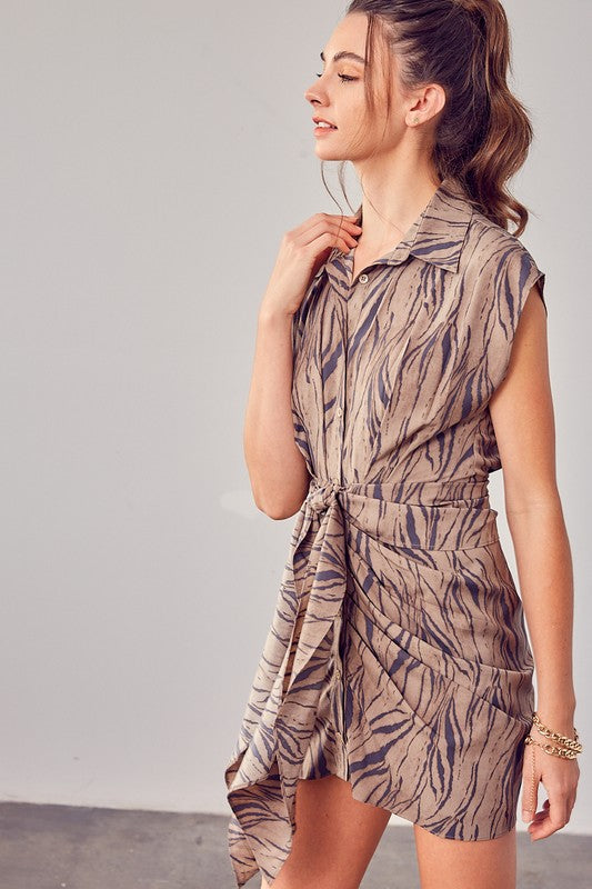 Printed Front Tie Dress