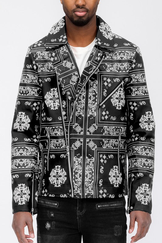 BANDANA PRINT VEGAN LEATHER JACKET - Jake J Shop