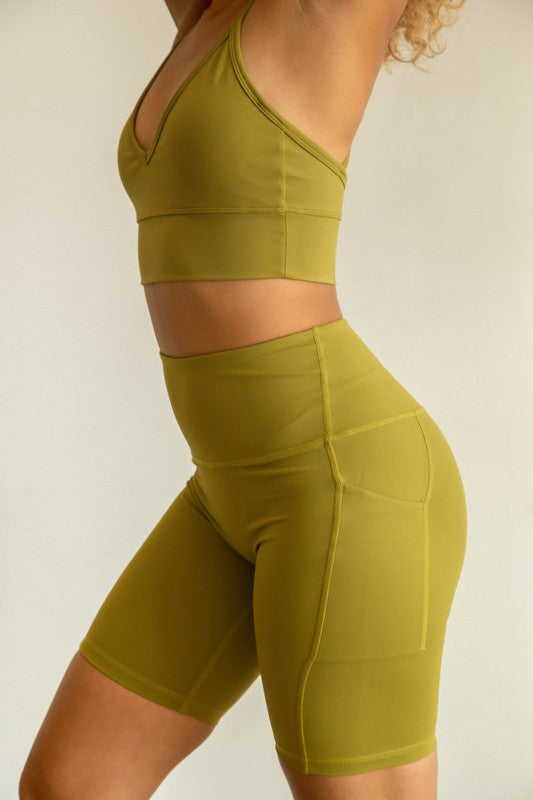 High Waist Yoga Biker Short Side Pocket - Jake J Shop