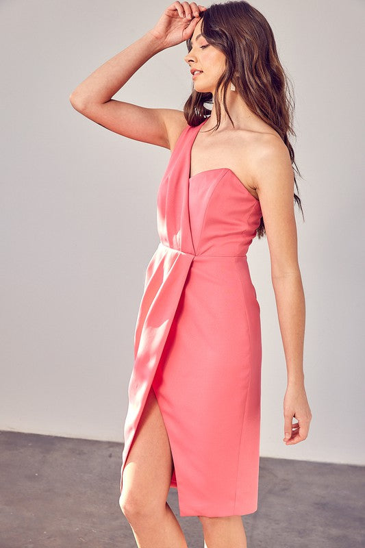 One Shoulder Overlap Dress