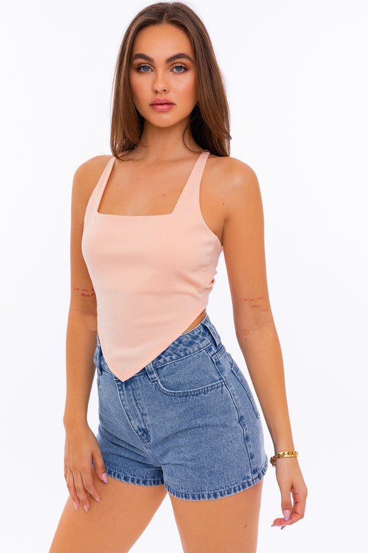 Criss Cross Open Back Handkerchief Top - Jake J Shop